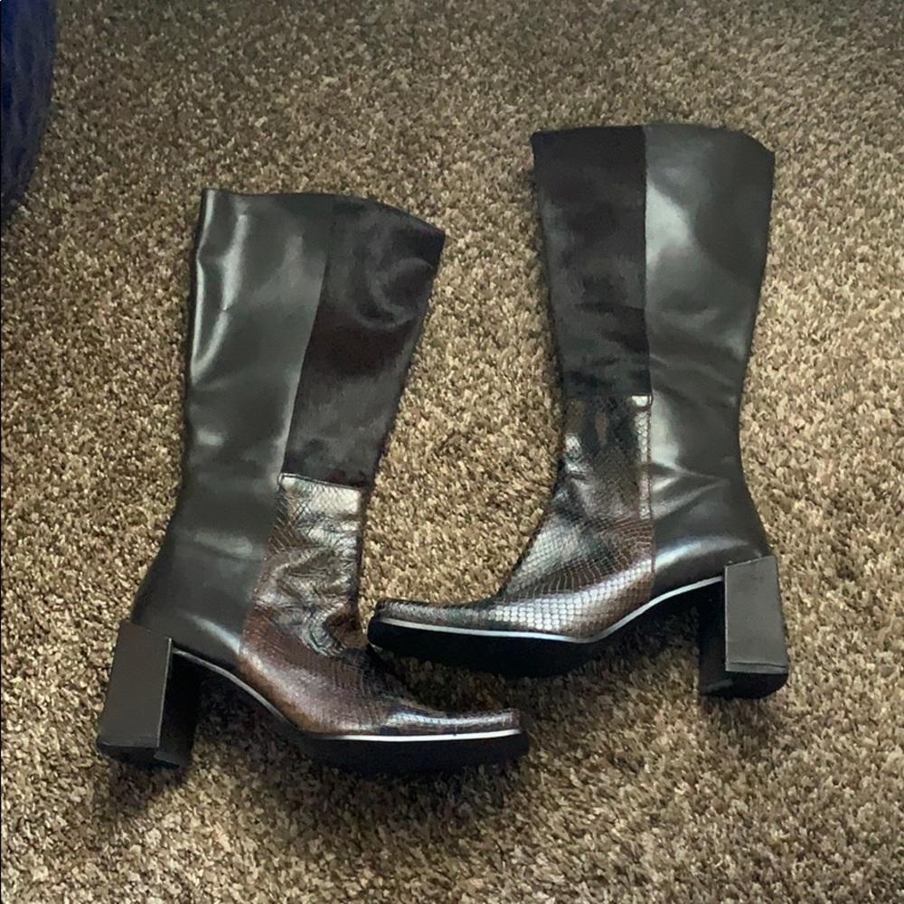 Enzo Angiolini knee high snake fur brown boots
